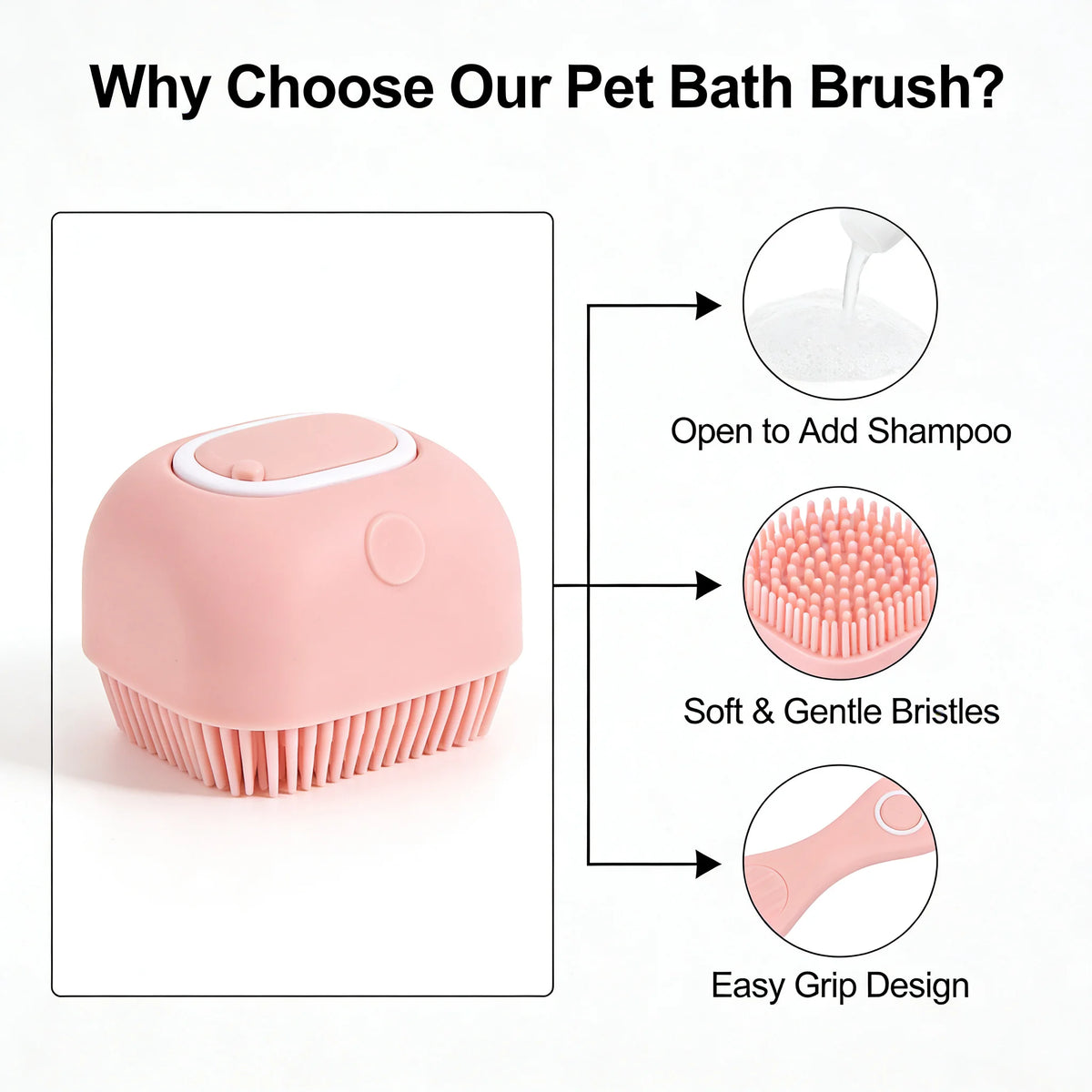 Soft Silicone Pet Massage Shampoo Dispenser Brush Rubber Bristle for Dogs and Cats