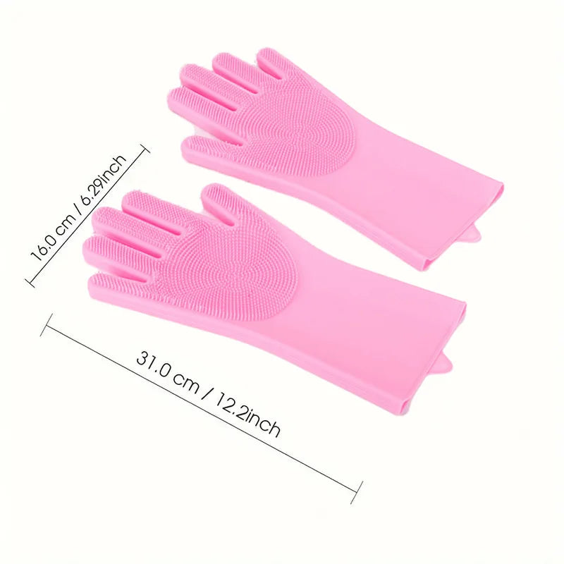 Pet Bathing Glove - Silicone Scrubber Mitt for Dogs & Cats, Massage & Deshedding, Waterproof (Blue/Pink)