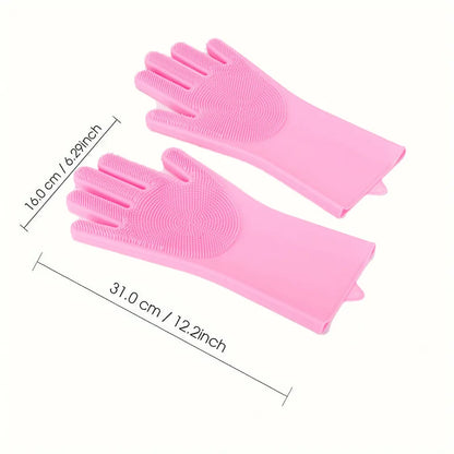 Pet Bathing Glove - Silicone Scrubber Mitt for Dogs & Cats, Massage & Deshedding, Waterproof (Blue/Pink)
