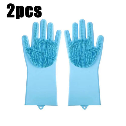 Pet Bathing Glove - Silicone Scrubber Mitt for Dogs & Cats, Massage & Deshedding, Waterproof (Blue/Pink)