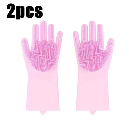 Pet Bathing Glove - Silicone Scrubber Mitt for Dogs & Cats, Massage & Deshedding, Waterproof (Blue/Pink)