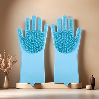 Pet Bathing Glove - Silicone Scrubber Mitt for Dogs & Cats, Massage & Deshedding, Waterproof (Blue/Pink)