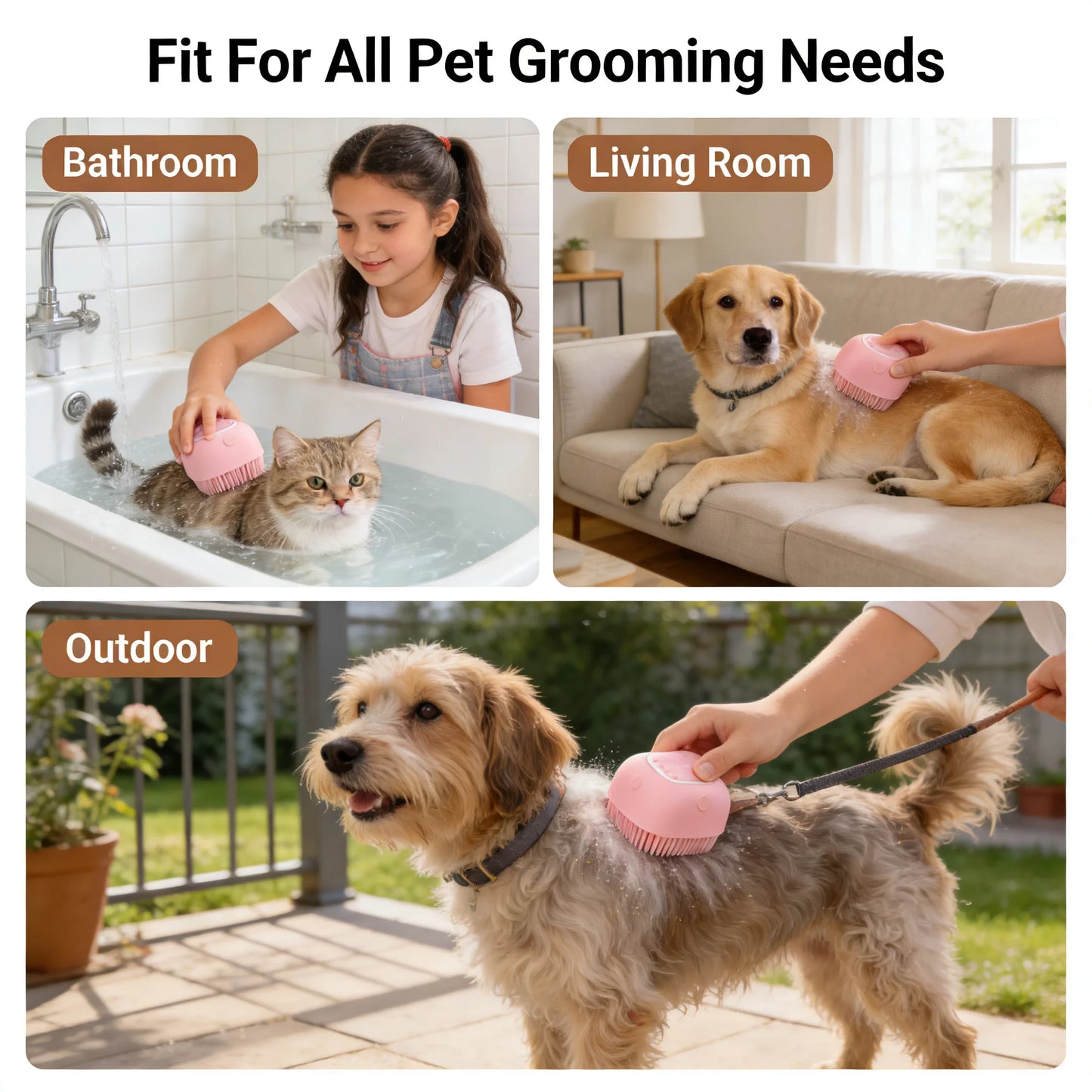 Soft Silicone Pet Massage Shampoo Dispenser Brush Rubber Bristle for Dogs and Cats