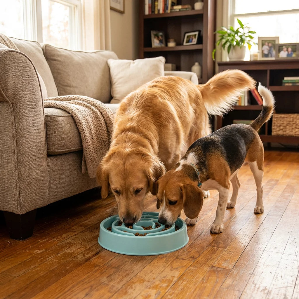 Slow Feeder Food Bowl - Non-Slip Interactive Maze Bowl for Dogs & Cats, Prevents Bloat & Choking, Healthy Eating Design