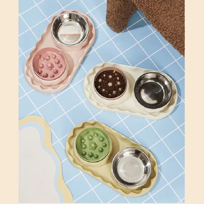 Pet stainless steel double slow food bowl
