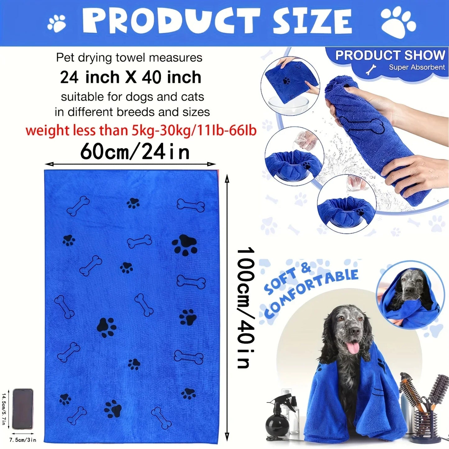 Quick-Drying Microfiber Absorbent Pet Towel
