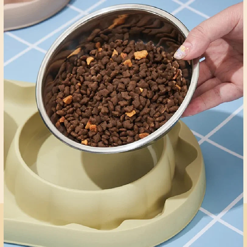 Pet stainless steel double slow food bowl