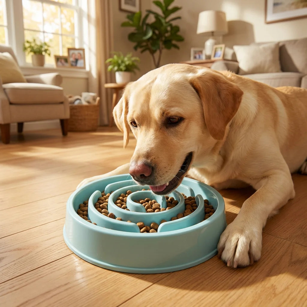 Slow Feeder Food Bowl - Non-Slip Interactive Maze Bowl for Dogs & Cats, Prevents Bloat & Choking, Healthy Eating Design