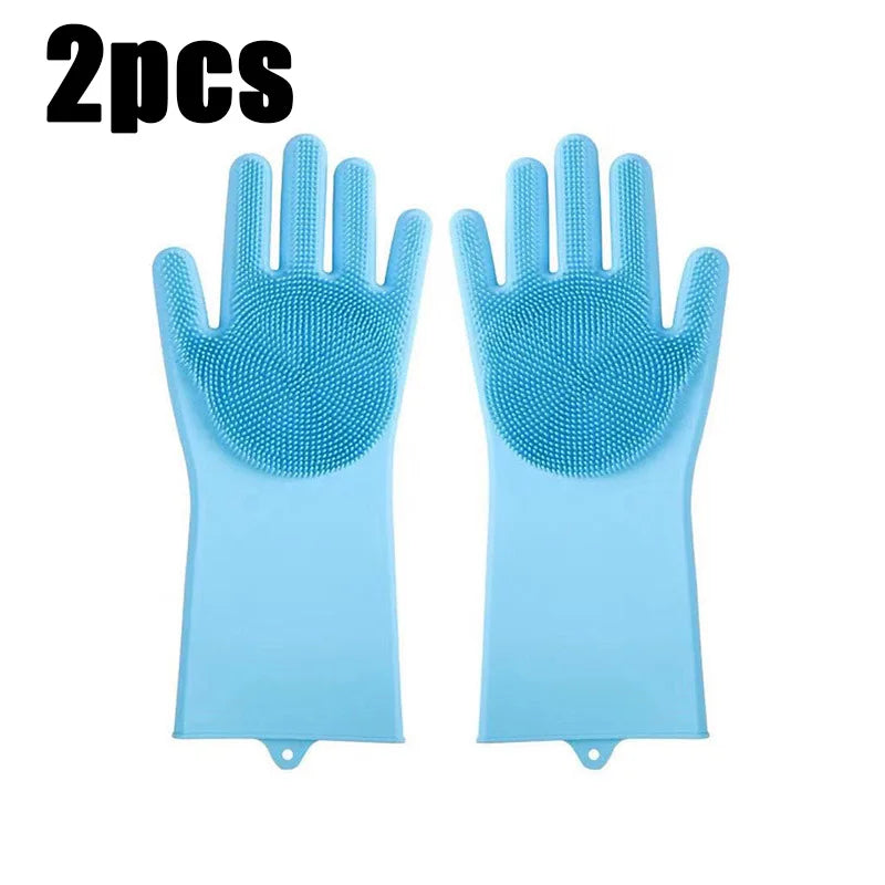 Pet Bathing Glove - Silicone Scrubber Mitt for Dogs & Cats, Massage & Deshedding, Waterproof (Blue/Pink)